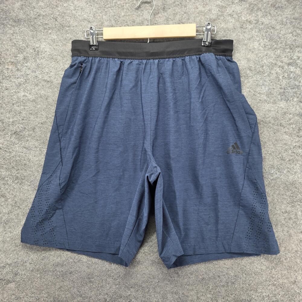 Adidas Shorts Mens L Blue Athletic 9 Inseam Pockets Breathable Elastic Waist